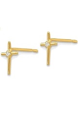 catchy small cz gold cross baby earrings